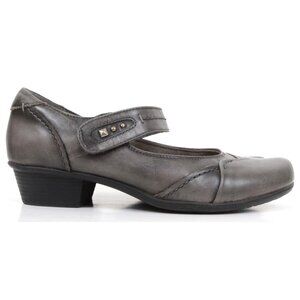 Earth Shoes Clover 9.5 Grey Women's Leather Hook & Loop Mary Jane Shoes Comfort